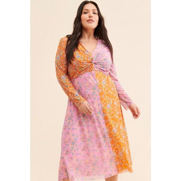 Rachel Antonoff Olivia Mesh Midi Dress Long Sleeve V-Neck Twist Front Size 26 - Picture 1 of 13